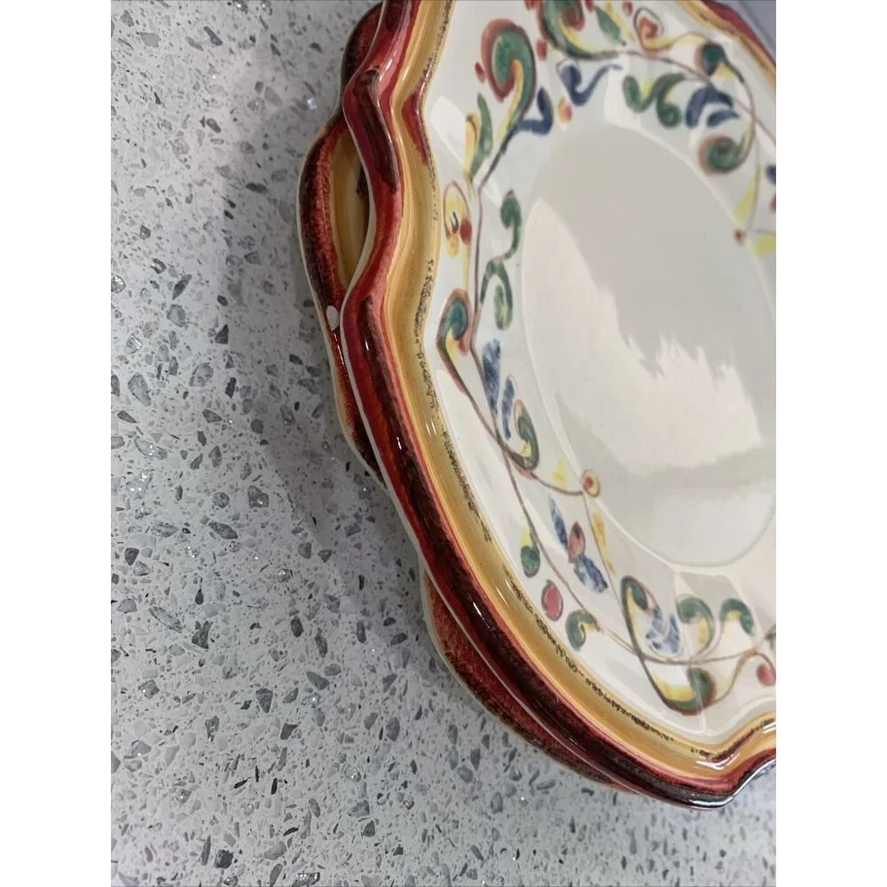 (2) Sur La Table “Mara”Pattern Salad Appetizers Plates 9” Made in Italy READ****